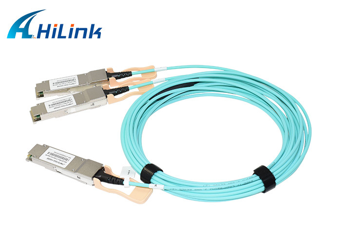 5G केंद्र के लिए InfiniBand AOC केबल 200G ब्रेकआउट 2xQSFP56 100G PAM4 सक्रिय ऑप्टिकल केबल