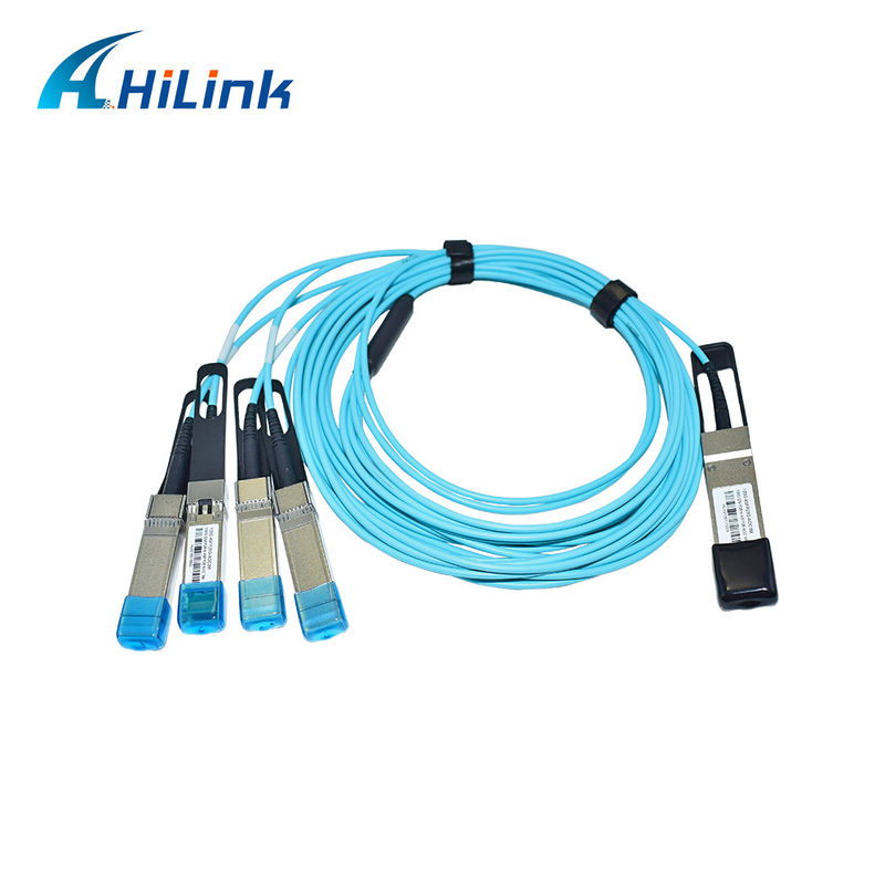 प्रमाणित 100G QSFP28 से 4xSFP28 AOC OM3 ब्रेकआउट एक्टिव ऑप्टिकल केबल 1-5m केबल लंबाई और CE RoHS प्रमाणन के साथ