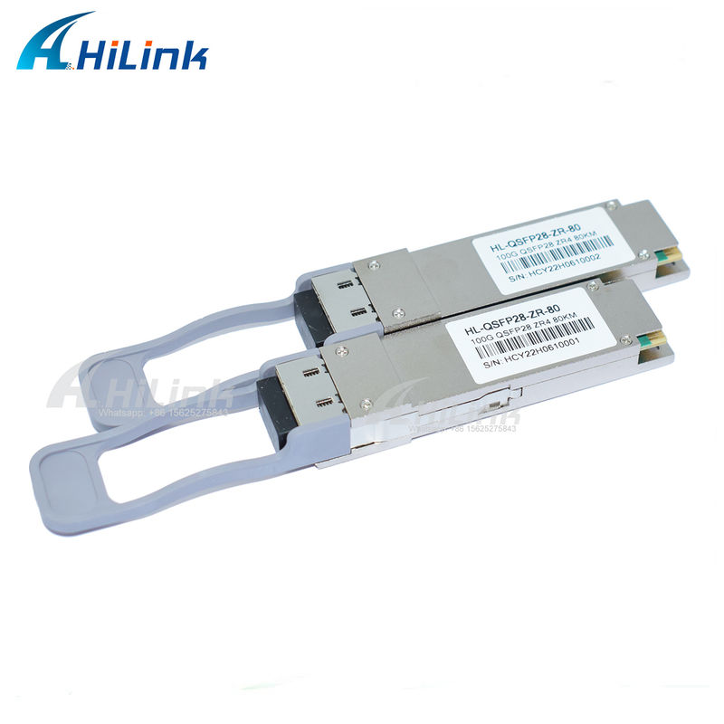 100Gb/s 80km QSFP28 ट्रांससीवर हॉट प्लग करने योग्य डुप्लेक्स LC कनेक्टर LAN WDM EML TOSA SOA पिन SMF