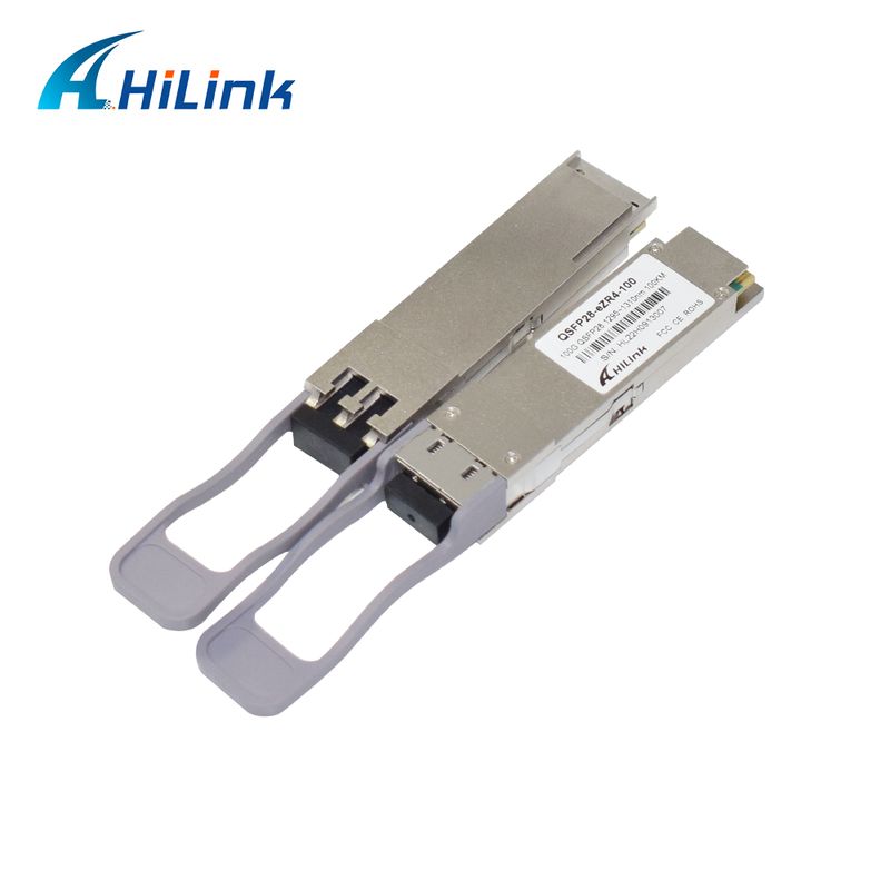 100Gb/s 100km QSFP28 ट्रांससीवर हॉट प्लग करने योग्य डुप्लेक्स LC कनेक्टर LAN WDM EML TOSA SOA पिन SMF FEC के साथ
