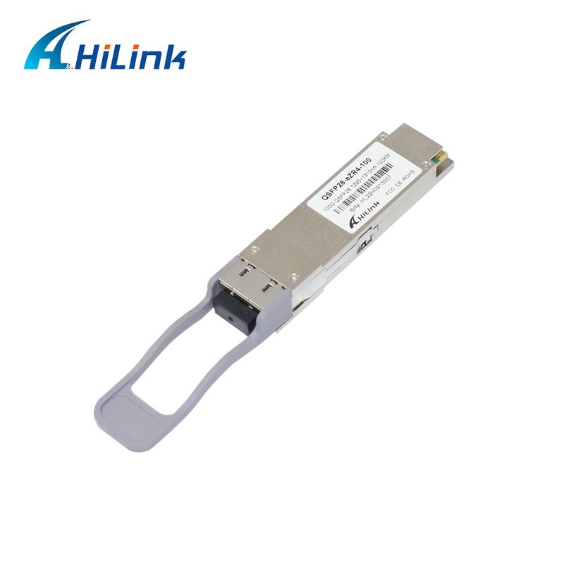 100Gb/s 100km QSFP28 ट्रांससीवर हॉट प्लग करने योग्य डुप्लेक्स LC कनेक्टर LAN WDM EML TOSA SOA पिन SMF FEC के साथ